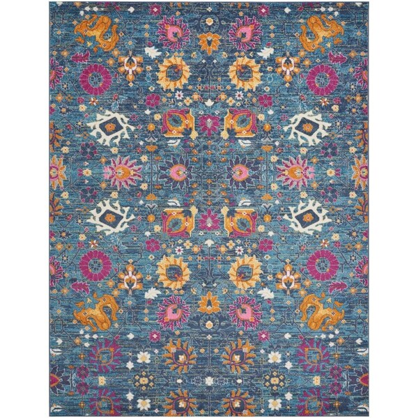 Palacedesigns 8 x 10 ft. Denim Blue Florals Distressed Area Rug - Denim Blue - 8' x 10' PA3647745 - main